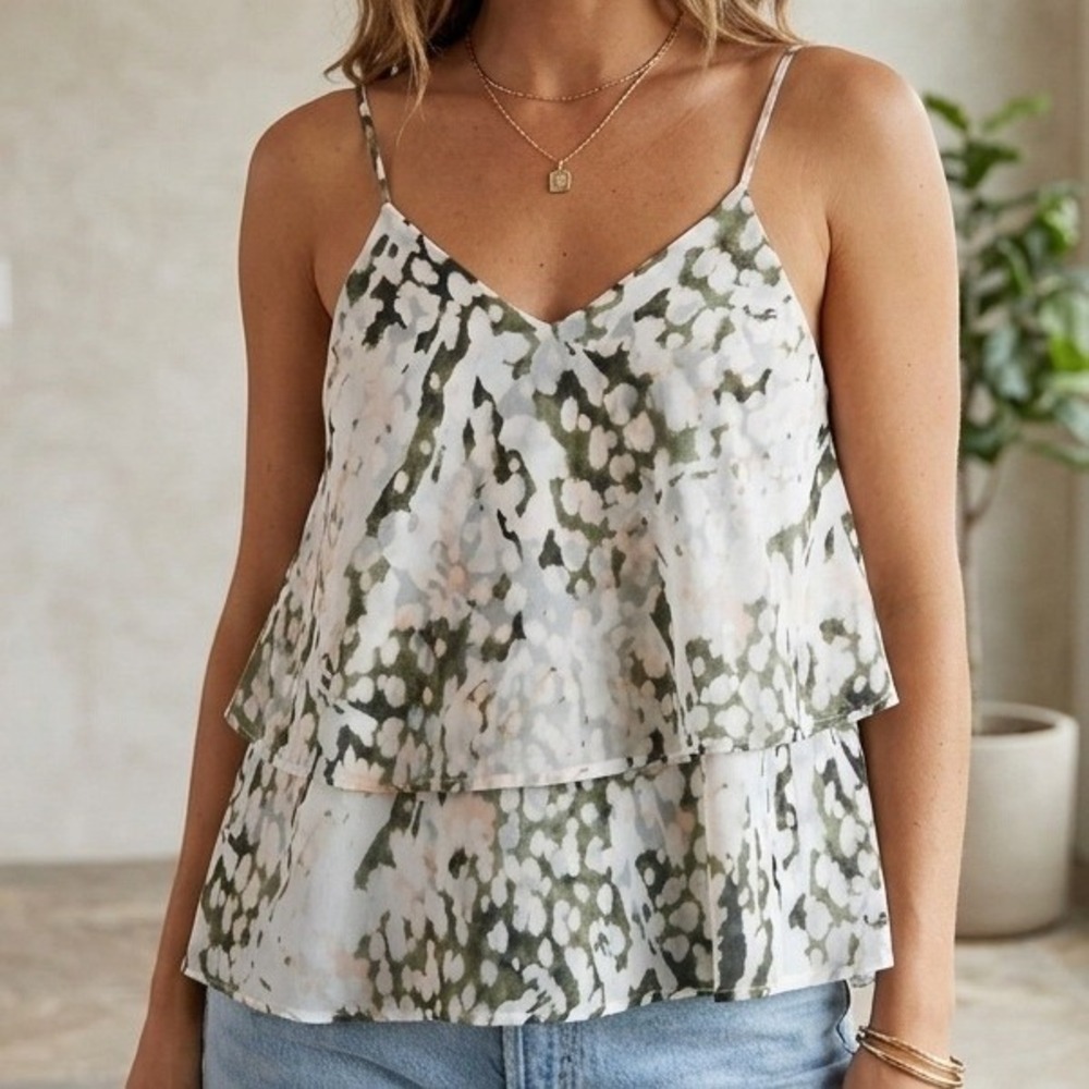 Mossimo Womens Small Abstract Dot Print Tiered Spaghetti Strap Camisole Green